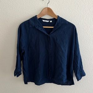 Uniqlo Navy Blue Linen Button Up Size S